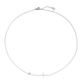 Náhrdelník s křížkem a zirkonem Dorothea, Stříbrná 40 cm + 5 cm (prodloužení)