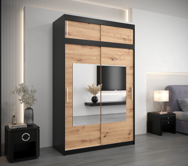 Šatní skříň Abi To s nástavcem Barva korpusu: Černá, Rozměry: 150 cm, Dveře: Dub artisan