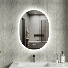Erga Demi, oválné LED zrcadlo 60x80cm, 3 barvy světla, přední osvětlení, topná podložka proti zapaření, ERG-V01-DEMI-6080-CL