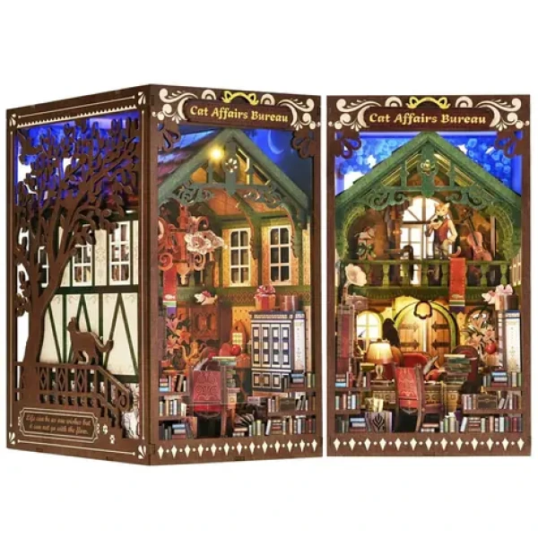 2Kids Toys 3D skládačka Zarážka na knihy Miniatura domečku Úřad pro záležitosti koček