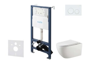 Kielle - Genesis New Set předstěnové instalace, klozetu Gaia, Rimless, sedátka softclose a tlačítka Gemini New I, lesklá bílá 30528SS10