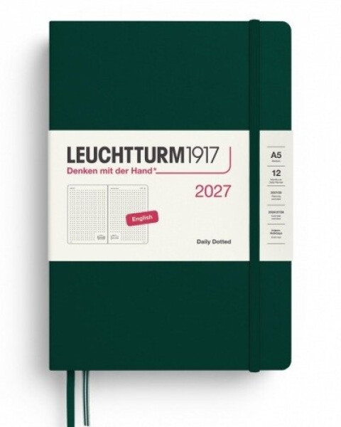 Denní plánovač Forest Green, tečkovaný Medium A5 2027, anglicky