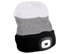 SIXTOL Čepice s čelovkou černá/šedá/bílá / 180lm / nabíjecí / USB / uni velikost / bavlna/PE (SX5009)