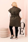 Dámská vesta Plus Size prošívaná s páskem a límcem khaki UNI