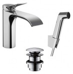 HANSGROHE - Vivenis Umyvadlová baterie s výpustí Push-Open a bidetovou sprškou, EcoSmart, chrom 75210000