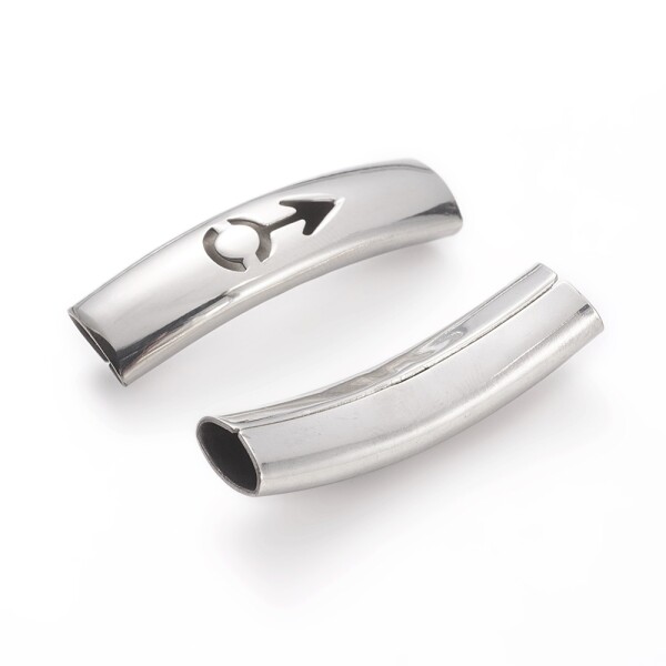 Trubičkový korálek z nerezové oceli - prohnutý - symbol muže - platinový - 36 x 10 x 8 mm - 1 ks