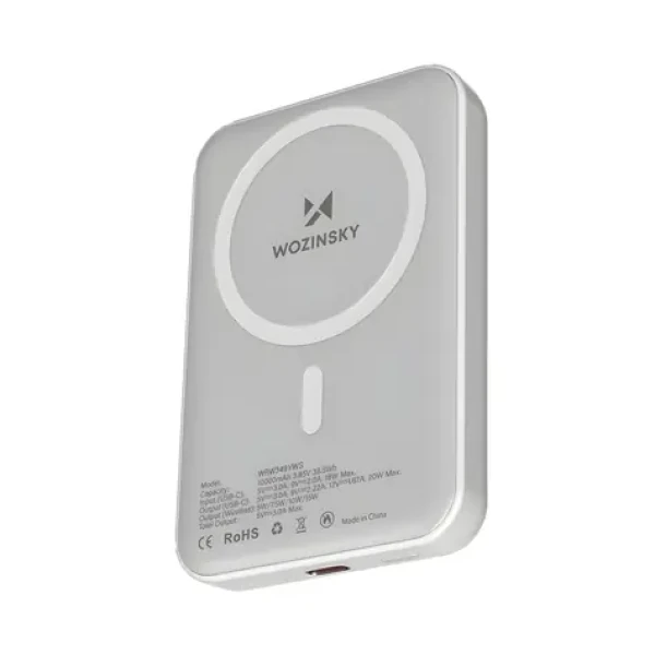 Wozinsky WRW349YWS bílá / Magnetická powerbanka / 10000 mAh