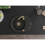 MEXEN/S - Kevin granitový dřez 1 s odkapávačem 586x458 mm, černá/zlatý metalik, + zlatý sifon 6517581005-75-G