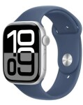 Apple Watch Series 10 GPS+Cellular 46mm Stříbrné hliníkové tělo - Denimový sportovní řemínek (S/M) / 130–180 mm (MWY03)