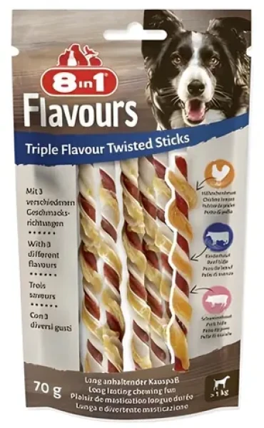 8in1 Triple Flavour / Pamlsek pro psy / kroucená tyčinka / hovězí, kuřecí, vepřové maso / 70 g / 10 ks (A4-144601)