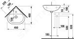 JIKA - Deep Umývátko rohové, 450x460mm, s přepadem, s otvorem pro baterii, bílá H8166120001041