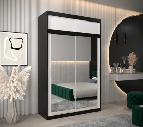Šatní skříň Abi T3 s nástavcem Barva korpusu: Černá, Rozměry: 150 cm, Dveře: Bílá