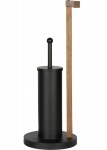 Erga Aurora Small Black, toaletní WC kartáč s dřevěným držákem na WC papír na postavení 19x19x56 cm, hnědá-černá, ERG-SEP-1340STLAZSBLA