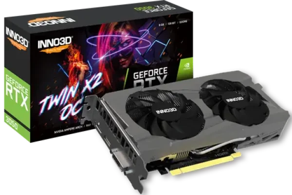Inno3D GeForce RTX 3050 Twin X2 OC 8GB / 1552 - 1792 MHz / 8GB GDDR6 / 128-bit / 1x DVI + 1x HDMI + 1x DP / (6) (N30502-08D6X-1711VA41)
