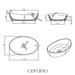 CERANO - Umyvadlo z litého mramoru Gaia - na desku - černá matná - 55x35 CER-WB12B