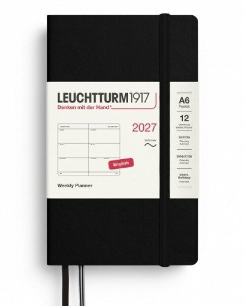 Týdenní plánovač Black, Pocket A6 2027, Softcover, anglicky