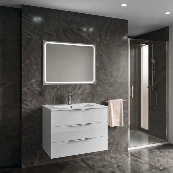 SAPHO - SET koupelnová skříňka CIRASA 80cm s umyvadlem a LED zrcadlem, 3x zásuvka, bílá lesk KSET-107
