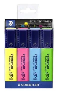 STAEDTLER Textsurfer Classic / Zvýrazňovač / sada 4 ks v pouzdře / mix barev / klínový hrot 1-5 mm (364 WP4)