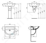 IDEAL STANDARD - Eurovit Umyvadlo 600x470 mm, s přepadem, bez otvoru pro baterii, bílá W332401