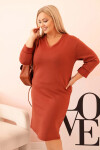 Dámské šaty Plus Size máslové s výstřihem do V a rukávem hnědé UNI