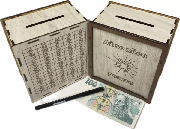 Mdeco Dřevěná pokladnička škrtací + fixa - Až se něco posere