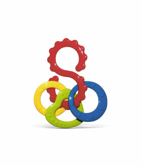 Kousátko plast osmička s přívěsky mix barev v sáčku 0m+