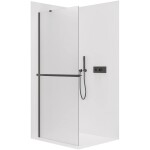 CERANO Sprchová zástěna Walk-in Onyx Y L/P - 8 mm - kulatá vzpěra + polička/držák na ručníky - černá matná, mléčné sklo - 40x200 cm