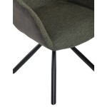 Židle jídelní, zelená látka a tmavě šedá látka v dekoru vintage kůže, černý kov, otočná P90°+ L90° s vratným mechanismem