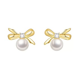 Náušnice s 12 mm bílou perlou Fatima - stříbrné zapínání, zirkon, Zlatá Bílá