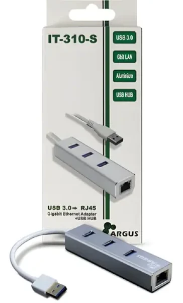 Inter-Tech Argus IT-310-S / Ethernetový adaptér / Gigabit / USB 3.2 Gen 1 / 3x USB hub / hliník (88885471)