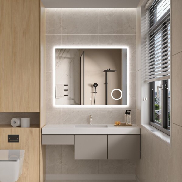 Erga Luna, LED zrcadlo 100x80cm s kosmetickým zrcadlem 3x zvětšení, 2760 lm, 6500K, přední/zadní osvětlení, ERG-V01-124-1080-00