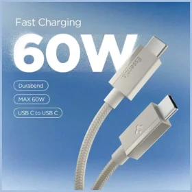 Spigen EB6015CC Essential natural titanium / Datový kabel / USB-C na USB-C / 60W / opletený (ACA10419)
