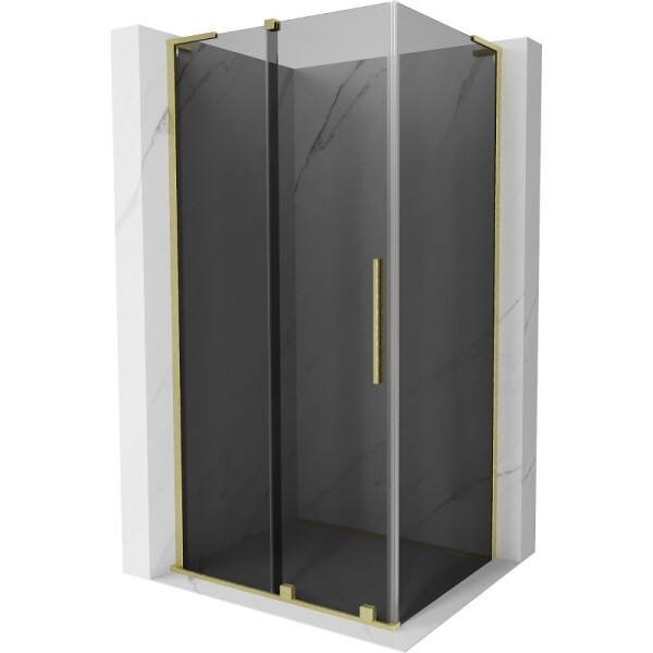 MEXEN/S - Velar L sprchový kout, posuvné dveře 100 x 85, grafit, zlato kartáčovaná 871-100-085-43-55