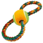Dog Fantasy Hračka - přetahovadlo osmička barevné bavlněné s tenisákem 25cm (124-10146)