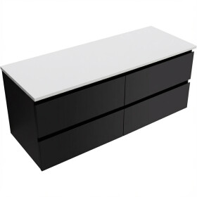 CERANO - Koupelnová skříňka Carole - černá matná + deska pod umyvadlo z lit. mramoru Elanys - 12 mm - bílá matná - 120x49,2x46 CER-679343