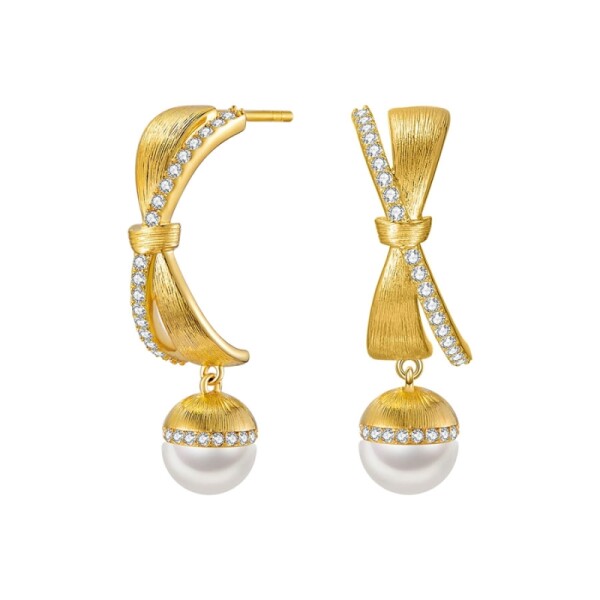Luxusní náušnice s perlou a zirkony Dorothea, Zlatá