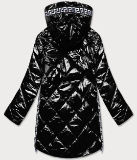 Lehká černá lesklá dámská bunda lemovkami (LD7258BIG) černá 46