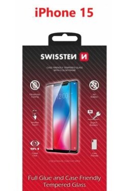 SWISSTEN FULL GLUE COLOR FRAME CASE FRIENDLY sklo pro Apple iPhone 15 černá (54501840 )