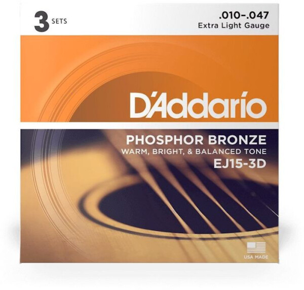 D'Addario EJ15-3D Phosphor Bronze Extra Light - .010 - .047