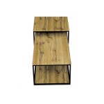 Stůl konferenční, set 2 ks, MDF deska, dekor divoký dub, kovová podnož, černý lak