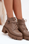 Kožené dámské kotníkové boty na klínu s ozdobným páskem zateplené Zazoo 60557 tmavě béžové 41
