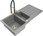 MEXEN - Andres granitový dřez s odkapávačem včetně baterie Aster, šedá 6515-71-73450-57-G