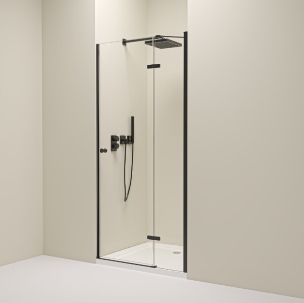 Erga Bern, 1-křídlé dělené sprchové dveře do otvoru 70x195 cm, 6mm čiré sklo, černý profil, ERG-V02-BERN-D070-BK