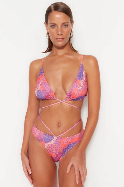 Trendyol Animal Print Triangle Tie Bikini Top