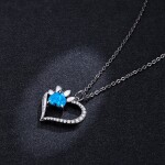 Stříbrný náhrdelník Psí tlapka a srdíčko - stříbro 925/1000, modrý opál, 45 cm Modrá