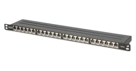 Digitus 0,5U černá / Patch panel / 24 portů / Cat6a / stíněný / RJ-45 (DN-91624S-SL-EA)