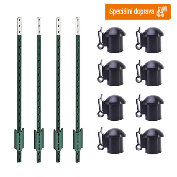 Sada T-sloupky pro elektrický ohradník 152 cm + krytky s izolátorem - 50 ks