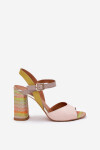 Kožené elegantní sandály na podpatku Laura Messi 2136 Multikolor 38