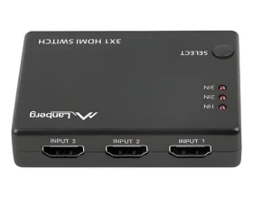 Lanberg / Přepínač HDMI / 3 IN - 1 OUT / 4K UHD / HDCP 2.2 / napájení USB (SWV-HDMI-0003)