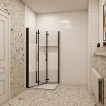 H K - Sprchový kout MELODY BLACK LINE R876, 80x76 se zalamovacími dveřmi včetně sprchové vaničky z litého mramoru MBLINER876/THOR-8076